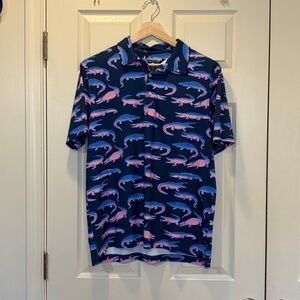 Chubbies Navy Polo with Pink & Blue Alligator Print